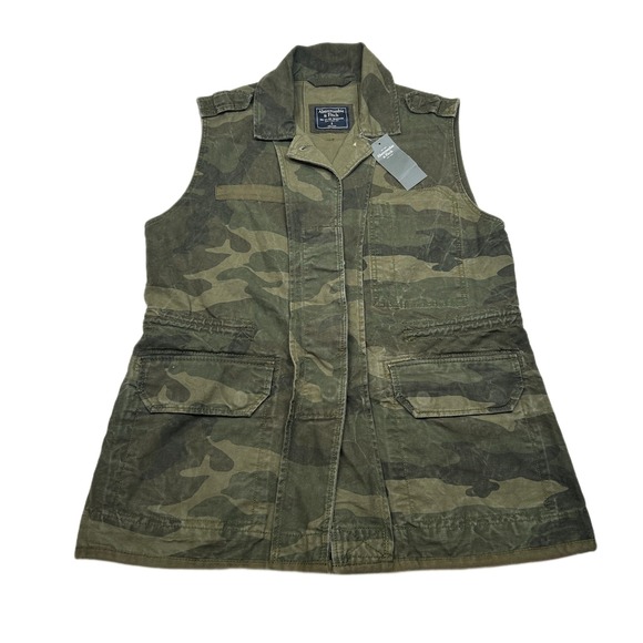 Abercrombie & Fitch Camouflage Utility Vest Womens Small Military Style Top NEW - Picture 1 of 7